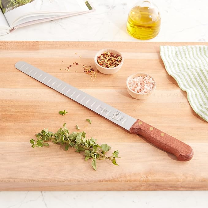 Mercer Culinary Praxis Granton Edge Slicer with Rosewood Handle, 14 Inch, Wood