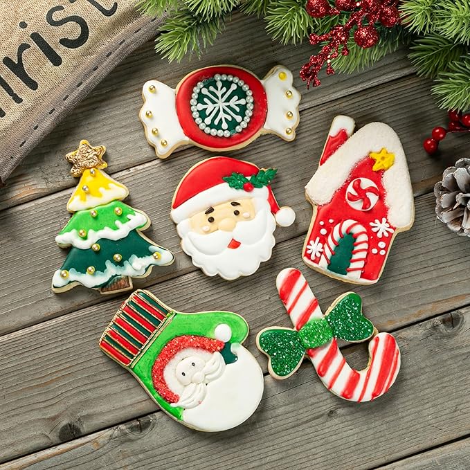 Flycalf Christmas Cookie Cutters Santa Claus Shapes with Plunger Stamps Holiday PLA Baking Accessories Cutter Molds Gifts Decorative Party 3.5" Kitchen Cake Supplies