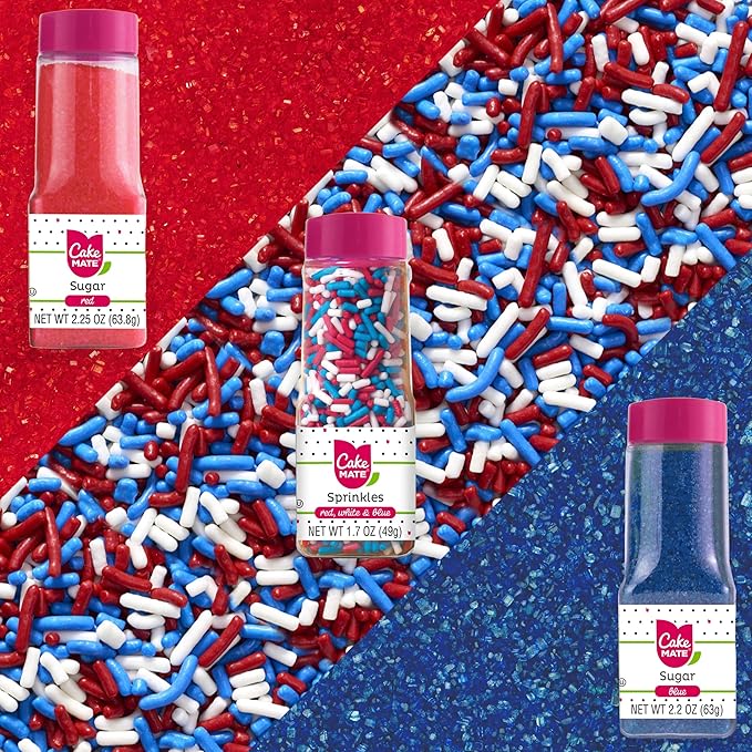 Cake Mate Patriotic Decorating Kit – Red & Blue Decorating Sugar (2.25 oz), Red, White & Blue Sprinkles (1.75 oz), Red, White & Blue Cookie Icing (7 oz) – Cookie, Cake, Cupcake & Dessert Decorating
