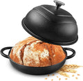 MGKKT Enamelled Cast Iron Dutch Oven with Cloche Lid, 5QT Round Bread Pot for Sourdough Bread Baking, Baking Enthusiast Gift, Cast Iron Bread Oven, Black