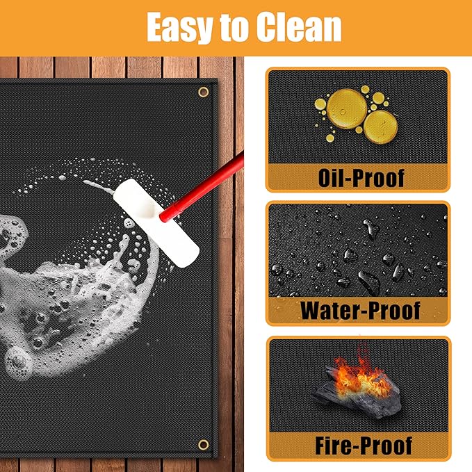 TOHONFOO 60 x 48 in Under Grill Mat for Outdoor Grill - Fireproof BBQ Mats for Grilling to Protect The Deck, Patio, Pavers - Easy to Clean Indoor Fireplace Mat - 0.6mm