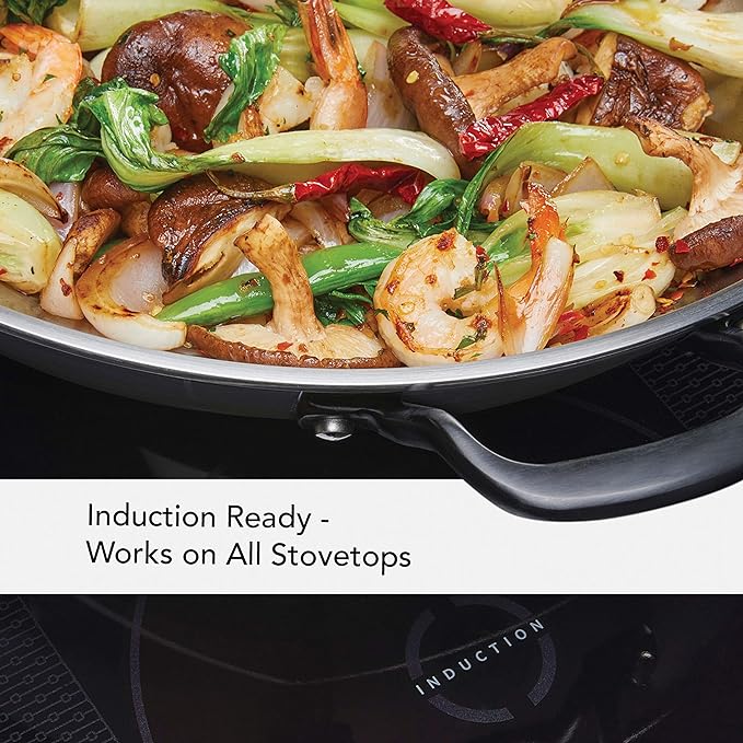 KitchenAid 5-Ply Clad Polished Stainless Steel Wok, Induction Compatible, Dishwasher Safe, 15 Inch Open Stir-Fry Pan
