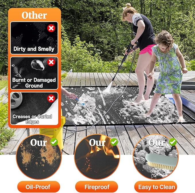 36 x 30 inches Under Grill Mat/Grill Mat for Deck, 4 Layers Under Grill Floor Mats to Protect Deck, BBQ Mat for Under BBQ Fireproof Mat Deck Patio Protect Mat Waterproof Oil-Proof Reusable