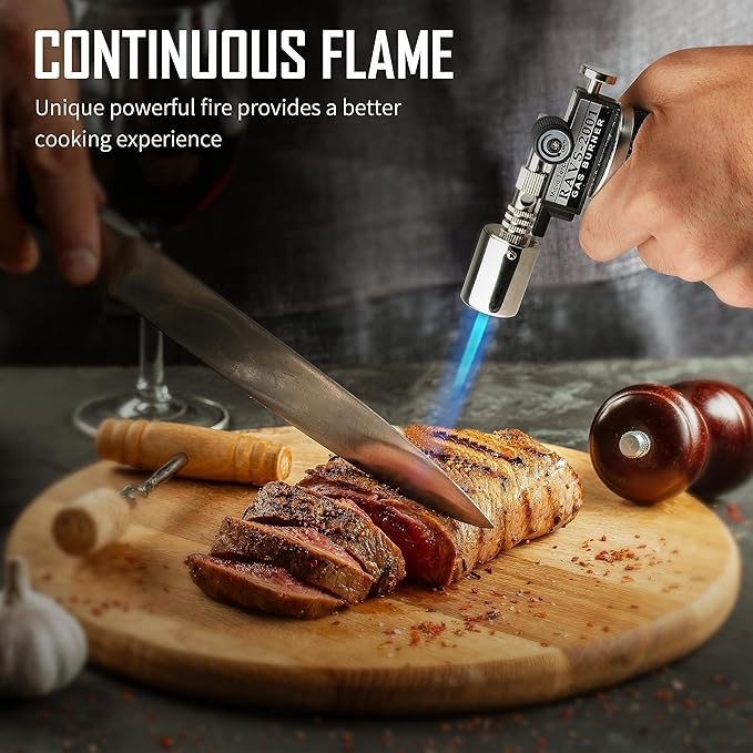 RAVS Refillable Butane Torch, Professional Kitchen Torch Lighter for Creme Brulee, Cooking Torch Gun with Adjustment Flame for Men, Blow Torch for Cooking - No Butane Fuel, Unique Gifts for Dad