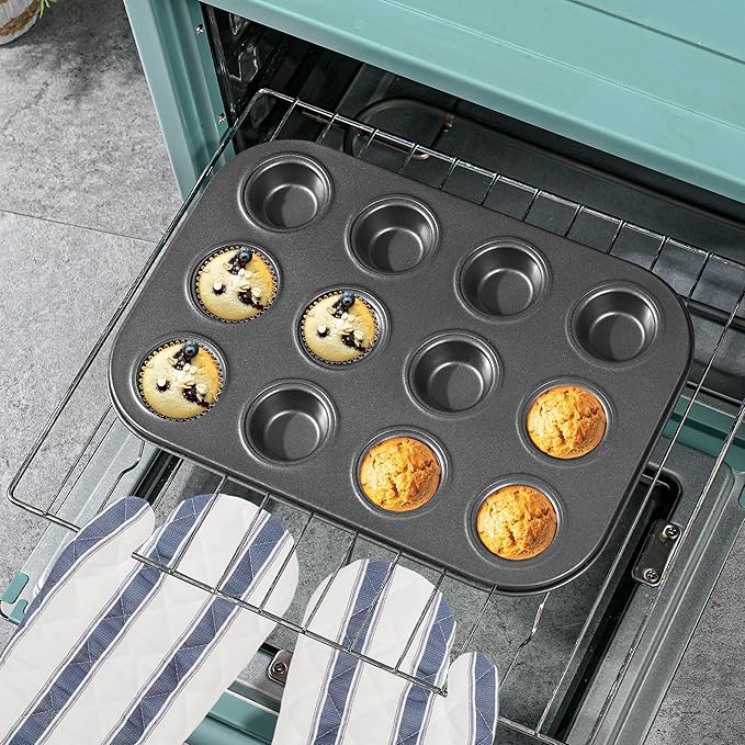 Mini Muffin Pan 2-Pack, Premium Small Cupcake Pans, Carbon Steel 12-Cup Muffin Tin, Versatile Non-Stick Bakeware