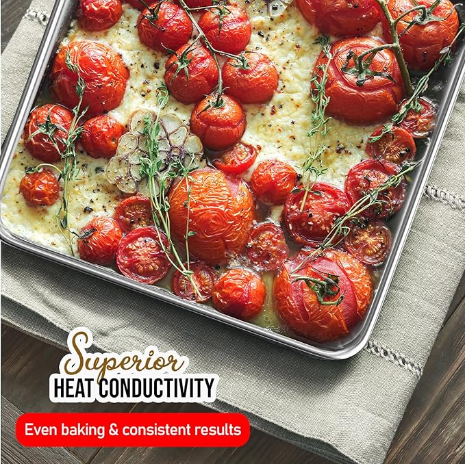 JoyTable Aluminum Baking Sheet Set, 2 Pack Large Sheet Pan, Commercial Quality Cookie Sheets for Baking or Roasting Non-Stick, 21 x 15 Inch Warp Resistant Aluminum Baking Pan