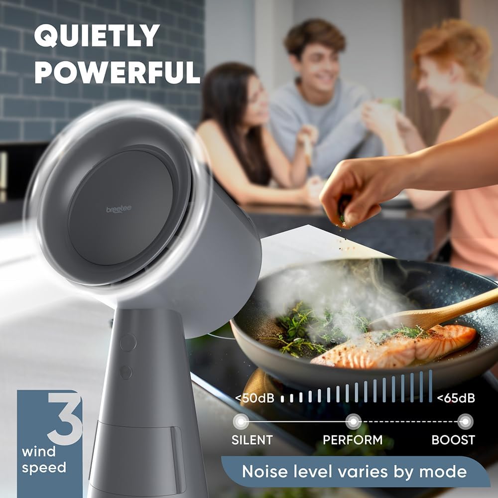 Portable Range Hood Kitchen–5-Layer Filter Compact Desktop Exhaust Fan, Powerful 3-Speed Smoke Removal, Low Noise Countertop Range Hood, Oil Cup, for Apartments, Dorm, RV, Indoor BBQ - Grey