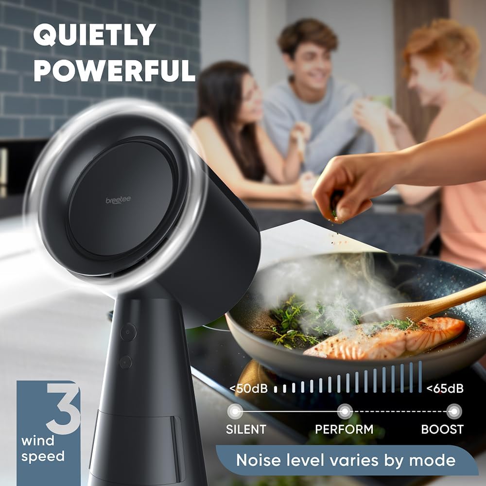 Portable Range Hood Kitchen–5-Layer Filter Compact Desktop Exhaust Fan, Powerful 3-Speed Smoke Removal, Low Noise Countertop Range Hood, Oil Cup, for Apartments, Dorm, RV, Indoor BBQ – Black