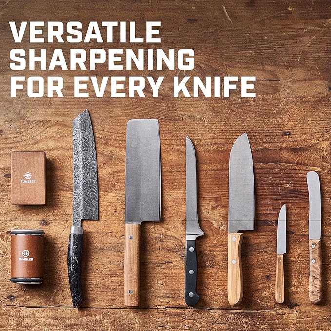 The Original Tumbler Rolling Knife Sharpener™ – Easy Manual Sharpener for Kitchen, Outdoor & Utility Knives – 15° & 20° Angle Guides