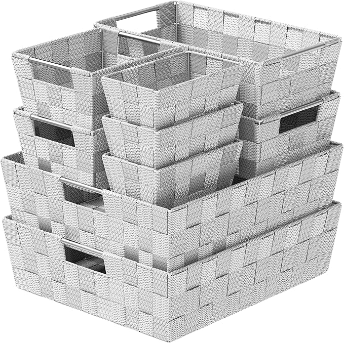 Baskets For Organizing Set Of 9 Grey - Storage Baskets For Shelves - Perfect Closet Organizer Bins, Bathroom Basket, and Pantry Basket - Small Storage Bins For Shelves - Bin For Organization